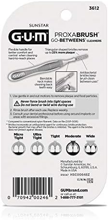 GUM Proxabrush Go-Betweens - Moderate - Interdental Brushes - Soft Bristled Dental Picks for Plaque Removal Health - Safe for Braces & Dental Devices, 10ct (Pack of 6)