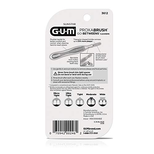 GUM Proxabrush Go-Betweens - Moderate - Interdental Brushes - Soft Bristled Dental Picks for Plaque Removal Health - Safe for Braces & Dental Devices, 10 Count (Pack of 4)