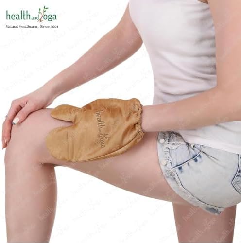 HealthAndYoga™ Silk Garshana Ayurvedic Massage Gloves - Electro Static Lymph Circulation Boost - 100% Natural Dry Skin Brushing and Exfoliation and Excess Fat Treatment - Mitt Style 1 Pair