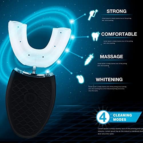 2 Pieces Ultrasonic Electric Toothbrush Adults U Shaped Automatic Toothbrushes for Teeth Whitening, 3 Brush Heads, Whole Mouth 360 Degree Cleaning Hands Rechargeable IPX7 Waterproof (No Base)