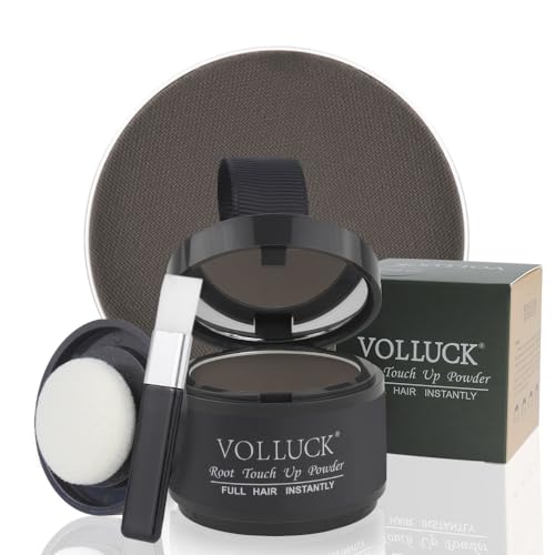 VOLLUCK Root Touch up Powder, Instant Hairline Powder for Thinning Areas and Gray Hair Coverage, Natural and Non-greasy Root Cover up for Women and Men (Dark Brown, 0.14 Ounce)