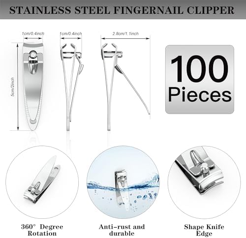 100 Pieces Nail Clippers Flat Toenail Clippers Stainless Steel Toenail Clippers Manicure Pedicure Sturdy Trimmer Set for Men and Women