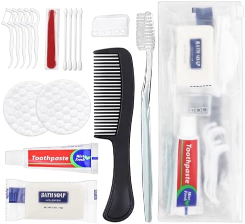 50 Sets Personal Hygiene Kit Bulk, Disposable Toothbrushes with Toothpaste Floss Comb Soap Cover and Vanity Kit, Toiletry Kits Homeless Supplies Bulk for Women,Men,Travel,Homeless