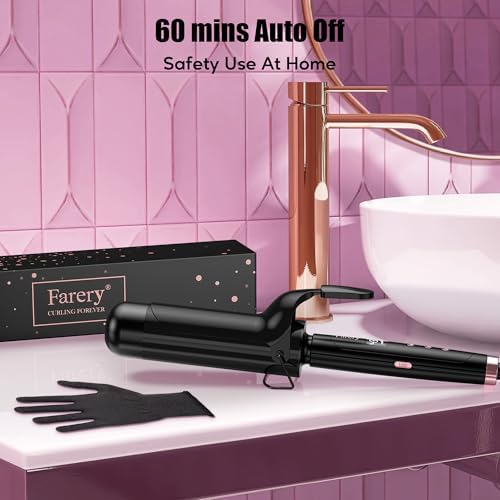 2 inch Curling Iron For Long Hair, Lightweight Large Barrel Curling Iron 2 Inch, Ceramic Curling Wand Infused Argan Oil & Keratin for Bouncy Big Curls, 9 Temps Digital Display & Lock Key, Glove