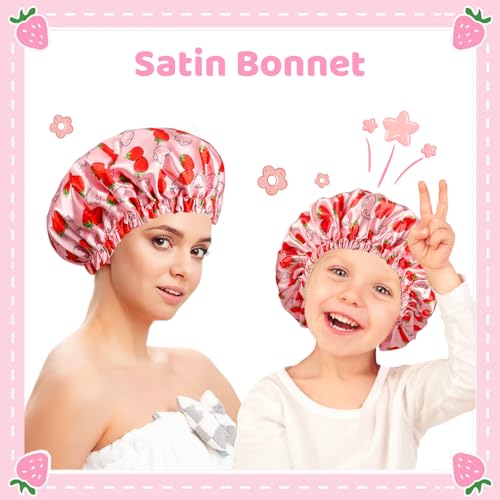 2 PCS Baby Bonnet Set,Satin Bonnet for Sleeping,Silk Bonnet for Kids and Women,Drawstring Adjustable Hair Bonnet for Women Girl Kids Toddler Sleeping Caps,2PCS(Pink)