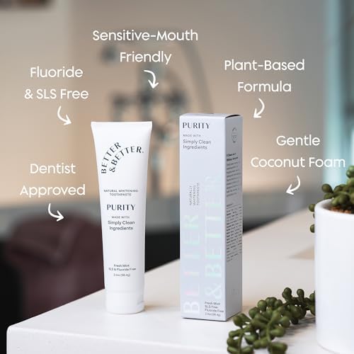 Better & Better Purity Toothpaste | Natural Whitening Toothpaste Without Additives | Organic, Vegan, Fluoride & SLS Free | Coconut-Based Formula w/Fresh Mint Flavor | 3.4oz, 1 Pack