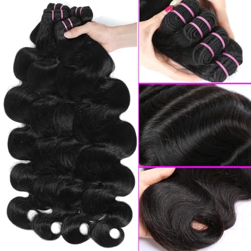 15A Raw Human Hair Bundles 18 20 22 24 Inche Body Wave Human Hair,Triple Lifespan Indian Virgin Hair,No Tangle Shedding,Multiple Washes Keep Texture Silky Soft