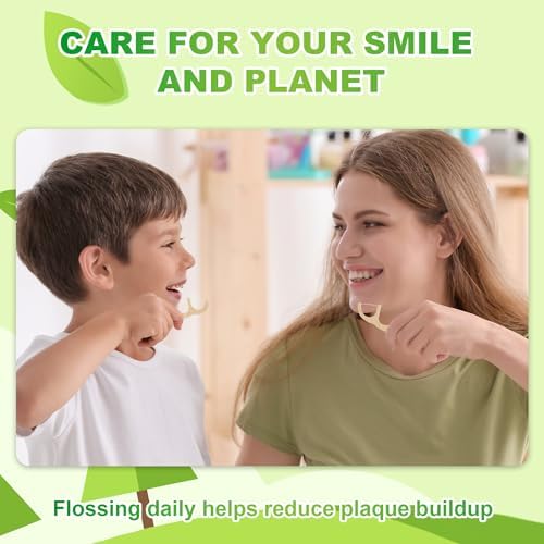 200 Count Biodegradable Dental Floss Picks, Eco Friendly Plant-Based Tooth Flossers for adults, Tear-Resistant Floss Sticks with Wide Handles, Vegan & BPA Free Dental Floss for Natural Oral Care, Mint