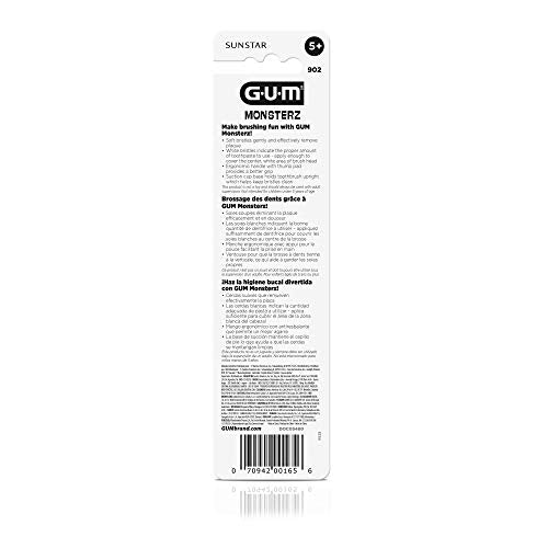 GUM Monsterz Jr Kids’ Toothbrush, Soft Bristled Children’s Toothbrush with Suction Cup, for Ages 5+, 2 Count(Pack of 6)