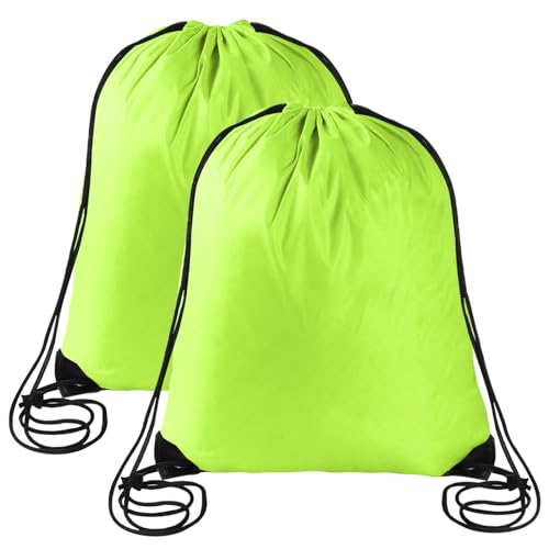 2PCS Drawstring Bags PE Bags Drawstring Gym Bag Fluorescent Green Draw String Bags Drawstring Backpack for Sports, Gym, Travel, Swimming, Beach for Women Men