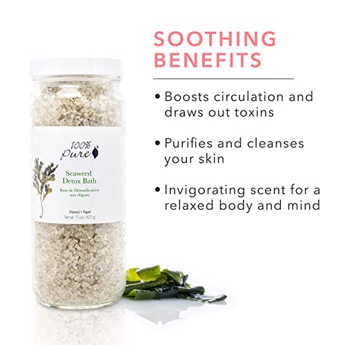 100% PURE Seaweed Detox Bath Soak, Bath Salts for Relaxation, Made with Eucalyptus Essential Oil, Spa Kit for Home, Bath Soak with Essential Oils - 15 Oz