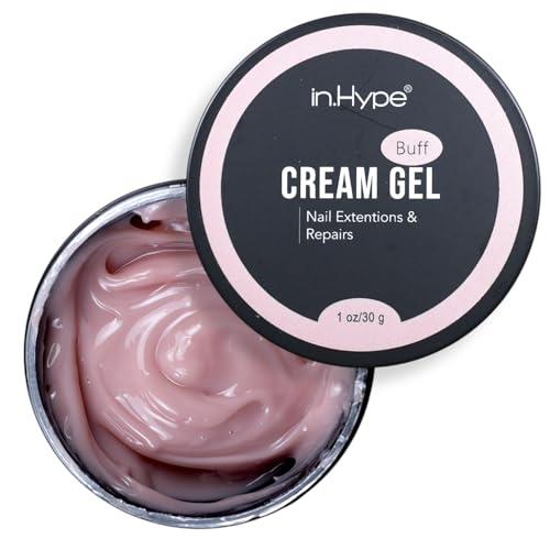 IN.HYPE LED/UV HARD Cream Builder Gel for Extra Long Nail Extensions Jelly Thick for Nail Repair, Strengthening Beige Nude - Buff
