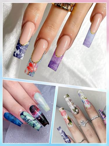 EBANKU Nail Foil Glue Gel, 20 Pcs Nail Art Foil with 30ML Nail Glue, Starry Sky Flower Stickers Transfer Foils Gels Polish Set for Art Salon or Home Use, No Nail Lamp Required