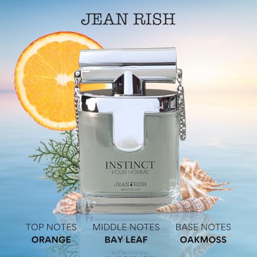 Jean Rish Instinct Pour Homme Eau De Toilette - Perfume for Men (3.4 Fl Oz / 100ml) with Ambergis, Jasmine & Orange Notes - Long Lasting and Luxury Fragrance