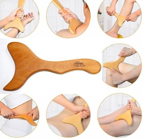 4-pc Dry Brush - Exfoliating Body, Face & Foot, Wooden Massage Maderoterapia Tool, Meridian Pressure for Lymphatic Drainage, Cellulite, Anti-callus Pumice Stone, Gua Sha, Body Sculpting, Sensitiv Skin