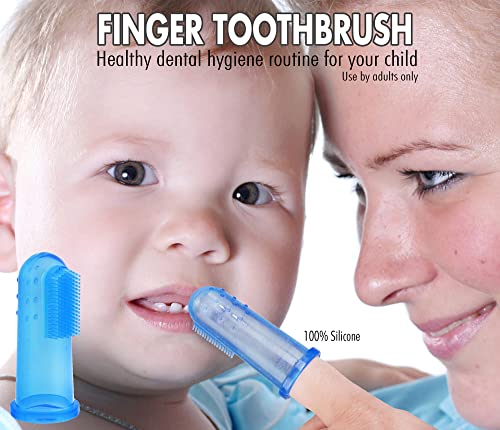 Brilliant Baby Finger Toothbrush - Silicone Gum Massager and Teether Brush for Infant and Toddler, 3 Months Old and Up, Gum and Tooth Cleaner, for Teething Relief- Oral Care, Blue/Clear, 2 (Pack of 2)