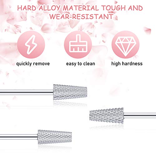 3 Pieces Tapered Barrel Carbide Nail Drill Bit, 3 Sizes Carbide Nail Drill Bit Acrylic File Cuticle, Art Tools for Gel Manicure Pedicure(XF, F, M,Silver)