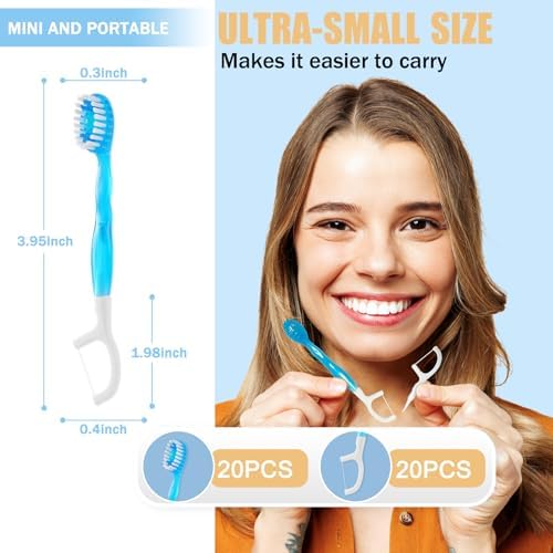 20 Individually Packaged Disposable Travel toothbrushes with Toothpaste, 5-in-1 Convenient Mini Disposable Toothbrush (Toothbrush + Toothpaste + Tongue Scraper + Dental Floss + Pick)