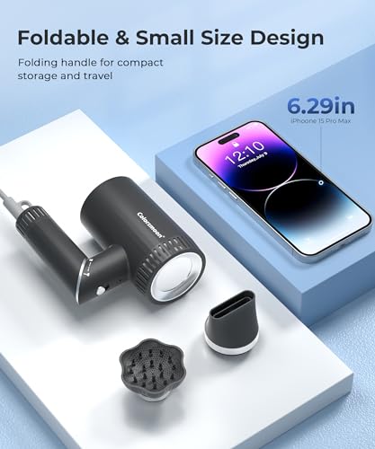 Hair Dryer, 100,000 RPM High-Speed Blow Dryers for Women & Men, Fast-Drying, 500 Million Negative Ions, Heat-Control, Low-Noise with Diffuser & Nozzle, Compact Foldable for Home Travel Use