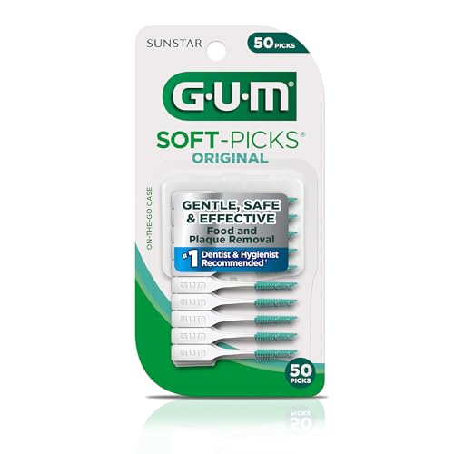 GUM Soft-Picks Original, Easy to Use Dental Picks for Teeth Cleaning and Gum Health, Disposable Interdental Brushes with Convenient Carry Case, Dentist Recommended Dental Picks, 50ct (6pk)
