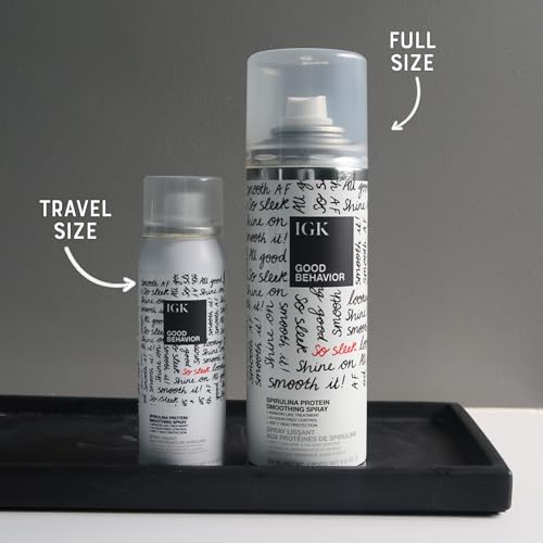 IGK GOOD BEHAVIOR Spirulina Protein Smoothing Spray Travel Bundle | Keratin Like Treatment + Frizz Control + Heat Protectant | Vegan + Cruelty Free | (5.6 Oz + 2.4 Oz)