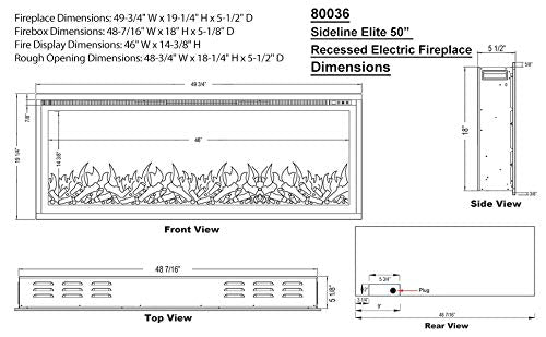 Touchstone Sideline Elite Smart 50” WiFi-Enabled Electric Fireplace - in-Wall Recessed - 60 Color Combinations - 1,500W Heater - Black - Log, Crystals & Driftwood - 80036