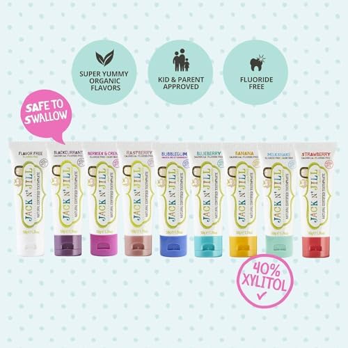 Jack N' Jill Natural Toothpaste for Baby and Infants - Fluoride Free Training Toothpaste, 40% Xylitol, BPA Free - Strawberry, 1.76 oz (Pack of 2)