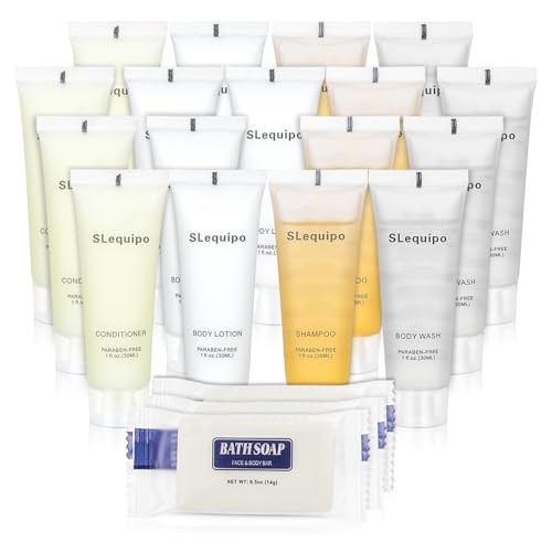 5-IN-1 Hotel Soaps and Toiletries Bulk Set, Hotel Toiletries (100Pcs) 5-Piece Set: 20 Bar Soap 0.5oz, 20 Shampoo, 20 Body Wash, 20 Body Lotion, 20 Conditioner - Mini Guest Toiletries Bulk