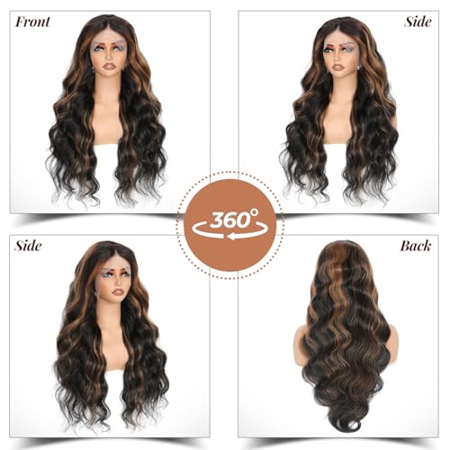 28 Inch 13x6 Ombre Lace Front Wigs Human Hair 200 Density 1B/30 Highlight Ombre 13x6 HD Transparent Lace Front Wigs Human Hair Colored Balayage Wig Body Wave Human Hair Wigs for Women