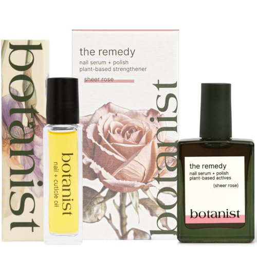 Botanist Nail Rescue Kit | Nail Strengthening Polish + Growth Serum | Grow and Strengthen Nails Damaged from Acrylics, Dip, and Gel Manicures | Non-Toxic, 84% Plant Based, 21-Free & Vegan (Rose)
