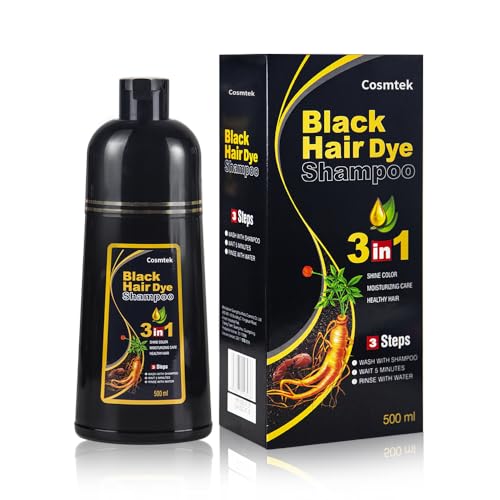 Black Hair Dye Shampoo for Gray Hair, Semi-Permanent Hair Color Shampoo for Women and Men, Herbal and No Ammonia, 3 in 1-100% Grey Coverage(16.9 Fl oz)