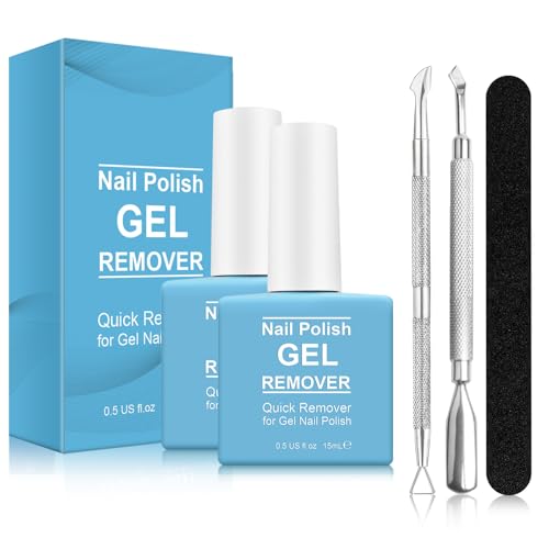 2Pcs Gel Nail Polish Remover, Nail Polish Remover for Gel Nails, Ultra-Powerful Professional, Soak-Off in 2-5 Minutes (1Pcs Cuticle Pusher, Nail Scraper & Scrub Stick)