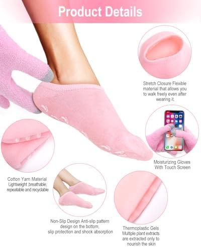 3Pairs Moisturizing Socks, Non Slip Gel Socks Moisturizing Spa Socks for Women, Soft Gel Sleeping Fuzzy Socks for Repairing and Softening Dry Cracked Feet Skins(Pink, Blue, Green)