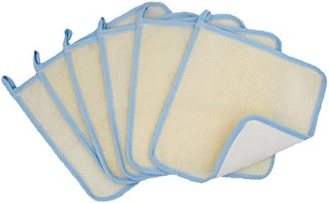 (6 Pack) Dual-Sided Exfoliating Skin Towel Natural Terry Body Cloth Scrubber Premium Sturdy Loofah Towel Soft and Buffing Wash Cloth White for Either Oil or Dry Skin