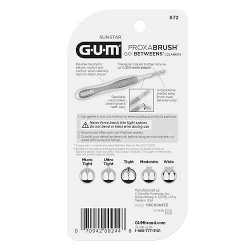 GUM Proxabrush Go-Betweens - Tight - Interdental Brushes - Soft Bristled Dental Picks for Plaque Removal Health - Safe for Braces & Dental Devices, 10 Count (Pack of 4)