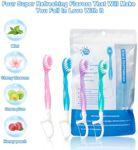 5 in 1 Toothbrush & Floss, 26Pcs mini toothbrushes with Toothpaste, All in one Oral Care on The go, 5 in 1 mini Brush, Toothpaste and Floss, Disposable Travel Toothbrush Set (1)