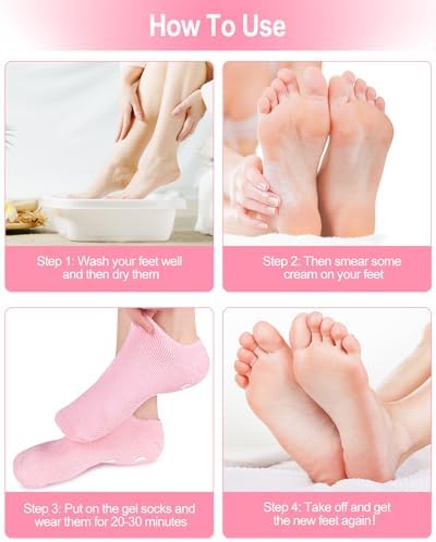 3Pairs Moisturizing Socks, Non Slip Gel Socks Moisturizing Spa Socks for Women, Soft Gel Sleeping Fuzzy Socks for Repairing and Softening Dry Cracked Feet Skins(Pink, Blue, Green)