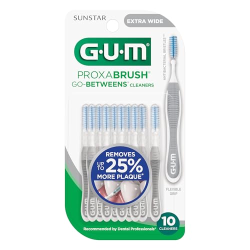 GUM Proxabrush Go-Betweens - Extra Wide - Interdental Brushes - Soft Bristled Dental Picks for Plaque Removal Health - Safe for Braces & Dental Devices, 10 Count (Pack of 4)