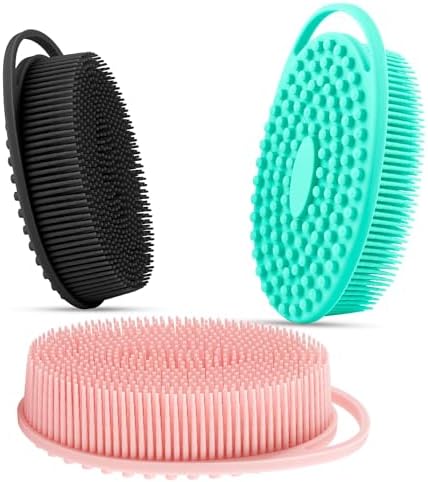 3 Pack Silicone Body Scrubber, Silicone Loofah Exfoliating Soft Body Scrubber, Silicones Body Brush Bath Shower Scrubber for Body, 2 in 1 Bath and Shampoo Wash Brush for Skin Exfoliation Men Women