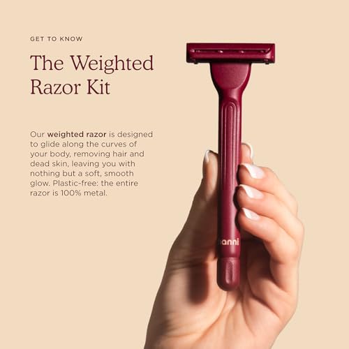 HANNI Weighted Dermaplane Razor with Blades, Safety Shaver for Women, Bikini and Sensitive Area Hair Remover, Smooth Glide Long Handle, Blush