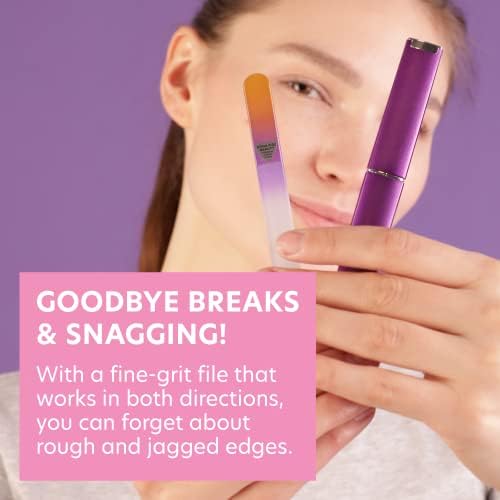 Bona Fide Beauty - Premium Czech Glass Fingernail File with Case - Gentle, Durable & Professional Manicure Tool - Beauty Gift for Women (Gold Violet)