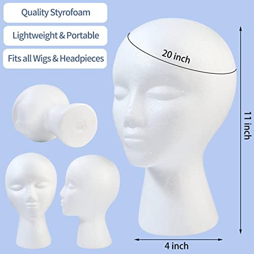 3 Pcs Foam Wig Head, Styrofoam Mannequin Head with Female Face for Multipurpose Wigs Display Stand, Model, Mask, Hat Display Stand, Art Work Painting