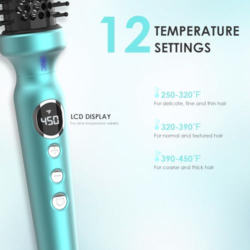 1 1/4 Inch Thermal Brush Negative Ion Heated Round Brush Dual Voltage 12 Temperature Settings Curling Hairbrush for Bangs Medium Shoulder Hair (1.25 Inch Barrel 1.85 Inch Bristles)