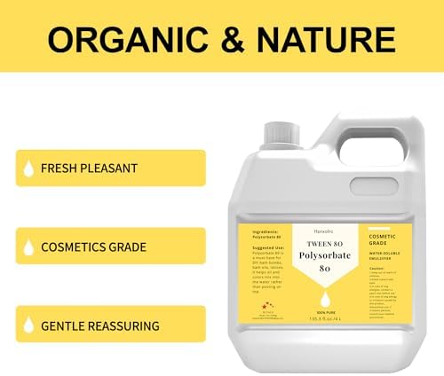135 FL Oz Polysorbate 80 for Bath Bombs, Premium Polysorbate 80 (Sorbitan Oleate) Liquid, 100% Pure, Cosmetics Grade, Gentle on Skin, Suitable for Making Lotions, Shampoos, Body Washes and More