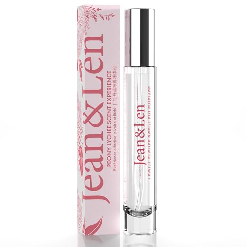 Jean & Len Scent Experience Peony & Lychee, Eau de Toilette with peony & lychee fragrance, practical mini perfume, ideal for on the go, minimalistic glass bottle, 0.34 Fl. Oz.