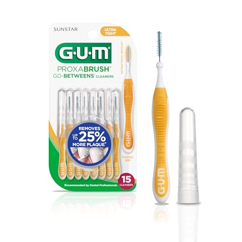 GUM Proxabrush Go-Betweens - Ultra Tight -Interdental Brushes - Soft Bristled Dental Picks for Plaque Removal Health - Safe for Braces & Dental Devices, 15 Count