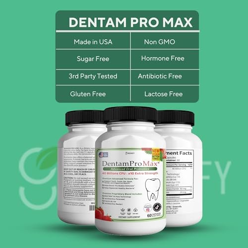 DentamPro Max for Gums and Teeth Health & Fresh Breath - 40 Billion CFU Advanced Oral Probiotics for Mouth Bad Breath, Capsule Supplement (1)