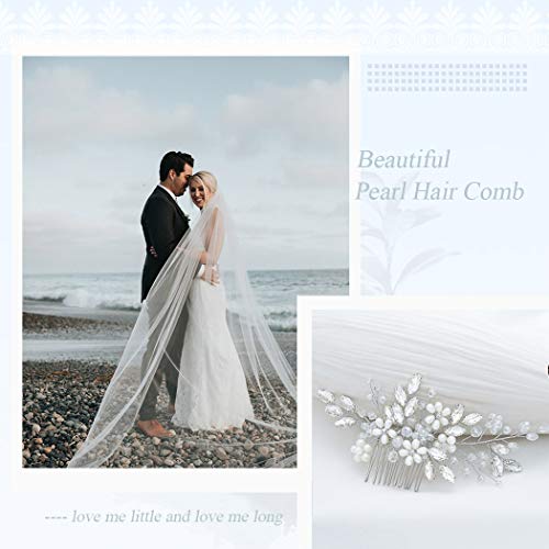 JAKAWIN Bride Wedding Hair Comb Pearl Flower Hair Piece Rhinestone Bridal Hair Accessories for Women HC034 (Silver)
