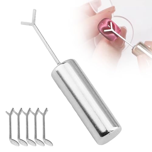 Heart Magnet for Cat Eye Gel Polish, Magnetic Nail Art Tool for Stunning Cat Eye Effect, DIY Manicure Kit with Y-Shaped Guide Sticks, Nail Magnet for Home and Salon Use (1pc+5pcs Y-shaped uide)