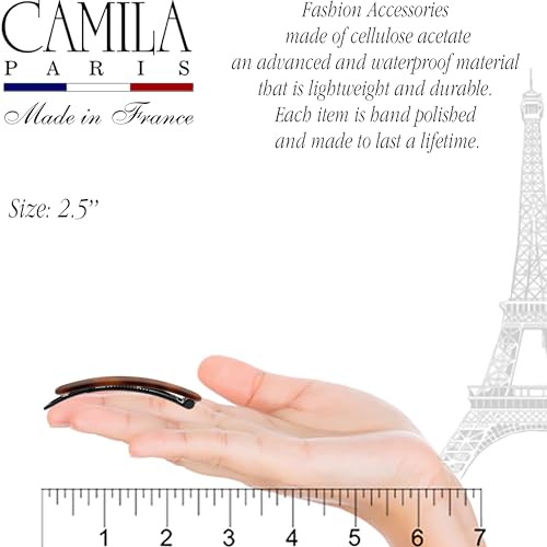 Camila Paris CP2250/2 French Hair Barrettes Clips for Women, Handmade, Girls Side Slide-in Barrette Clip, Hair Accessories for Women. Strong Hold No Slip Grip Fashion Durable Styling, Made in France